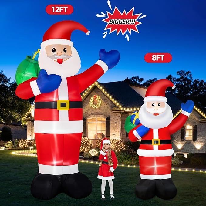 B&D 8FT Christmas Inflatables Santa Claus Outdoor Decorations, Christmas Blow Up Santa Yard Decorations Built-in LED Lights Inflatable Christmas Decorations for Holiday Xmas Party Garden Patio Lawn