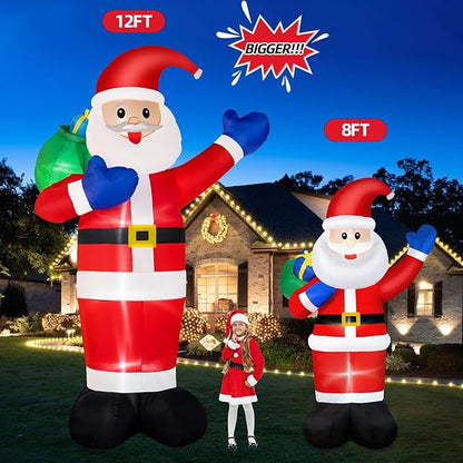 B&D 8FT Christmas Inflatables Santa Claus Outdoor Decorations, Christmas Blow Up Santa Yard Decorations Built-in LED Lights Inflatable Christmas Decorations for Holiday Xmas Party Garden Patio Lawn