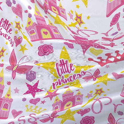 AILONEN Princess Castle Shower Curtain,Cartoon Butterfly and Rose Bathroom Shower Curtain for Girls Boys Kids Teens, 48" W*72" H Pink Glitter Star Theme Bathroom Decor