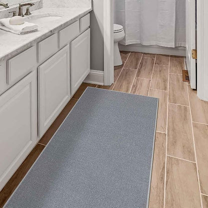 Machine Washable Modern Solid Design Non-Slip Rubberback 3x10 Traditional Runner Rug for Hallway, Kitchen, Bedroom, Living Room, 2'7" x 9'10", Gray
