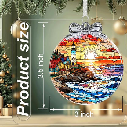 Lighthouse Stained Glass Christmas Ornament - Hanging Ornaments for Christmas Tree Decorations -Holiday Keepsake Present Exchange Idea