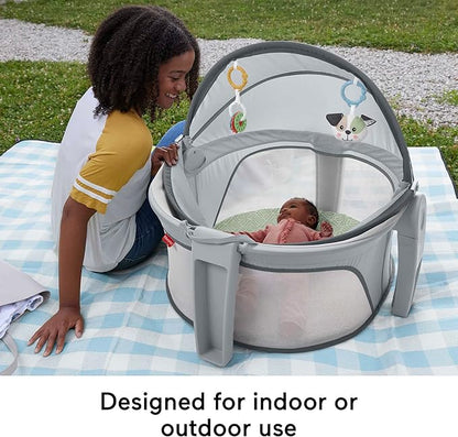 Fisher-Price Portable Bassinet On-The-Go Baby Dome, Travel Play Space with Developmental Newborn Toys & Canopy, Puppy Perfection