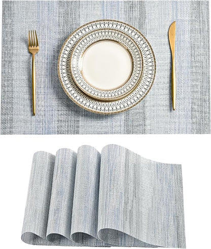 Leetaltree LightSteel Blue Placemats Set of 4 - Heat Resistant Non-Slip Place mats for Dining Table, Washable Durable PVC Vinyl Woven Table Mats（LightSteel Blue, 4）
