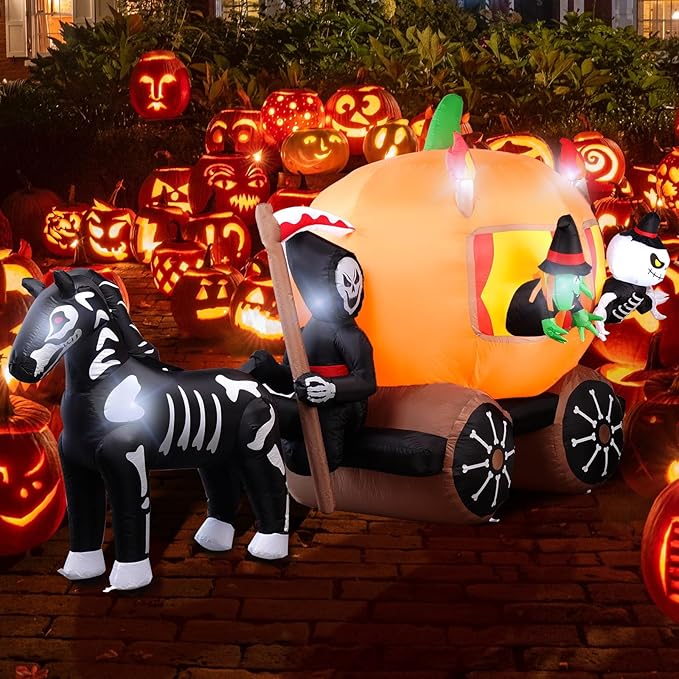 Amazingforless (4ft-12ft) Halloween LED Inflatable Decorations w/Blower Spooky Animated Blow Up (Frankenstein, Dragon, Ghost, Pumpkin, Skeleton Dog,Tree,Clown, Archway)