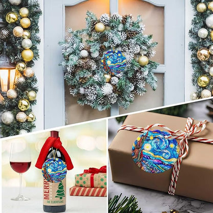 Starry Night Ornament Round Ceramic Ornament Xmas Keepsake for Christmas Tree Winter Holiday Xmas Gift for Women Men Xmas Hanging Ornament 3"