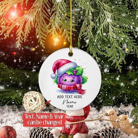 Customized Purple Cabbage Ceramic Ornament With Name Xmas 2025, Christmas Tree Hanging, Personalized Add Text Christmas Decor Gifts for Family
