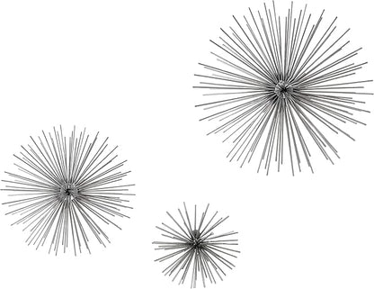 CosmoLiving by Cosmopolitan Metal Starburst Home Wall Decor 3D Wall Sculpture, Set of 3 Wall Art 6", 9", 11"W, Silver