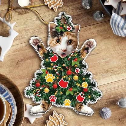Calico Cat Christmas Tree Topper - Adorable Cat Dressed as a Tree - Festive Holiday Decoration