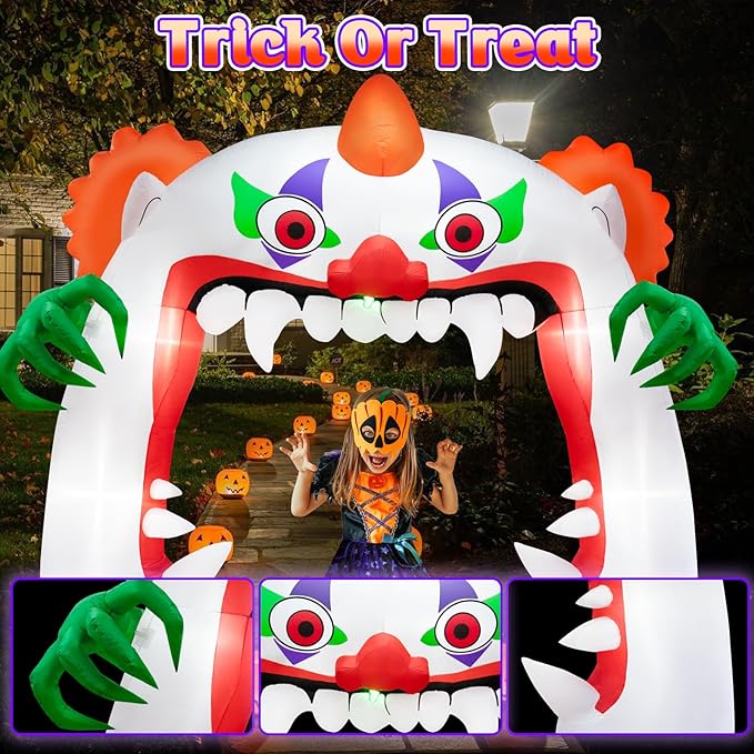 11FT Wide Halloween Inflatables Archway Outdoor Decorations, Inflatable Clown Arch Blow Up Halloween Decorations Built-in Projection LED Light for Halloween Decor Front Yard Garden Lawn Party