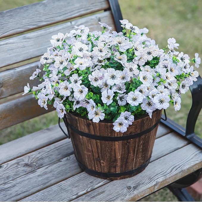Artificial Flowers for Outdoor Indoor Garden Home Decoration, Faux Flower Daisy with Eucalyptus Leaves Fake Plants Greenery Boxwood Porch Patio, 12 Bundles (Creamy White)