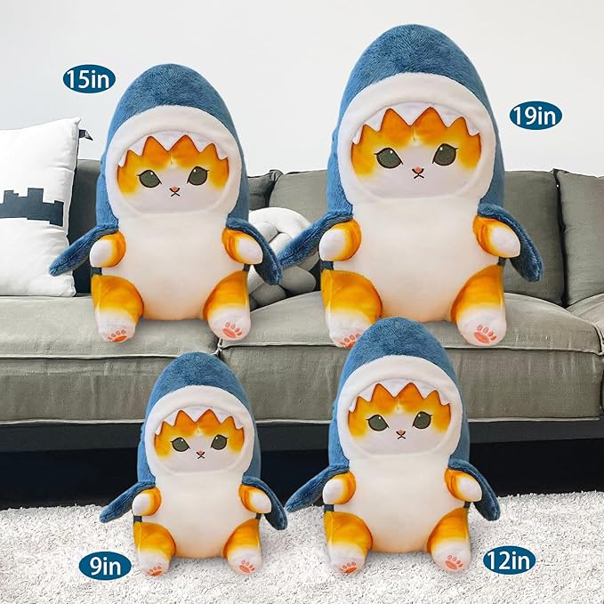 Kawaii Shark Cat Plush Toy Stuffed Animal Doll, Cute Soft Pillow Stress Release Hugs Toys Christmas Halloween Birthday Gifts for Kids Boys Girl Best Gift (Blue - Yellow,9 inch)