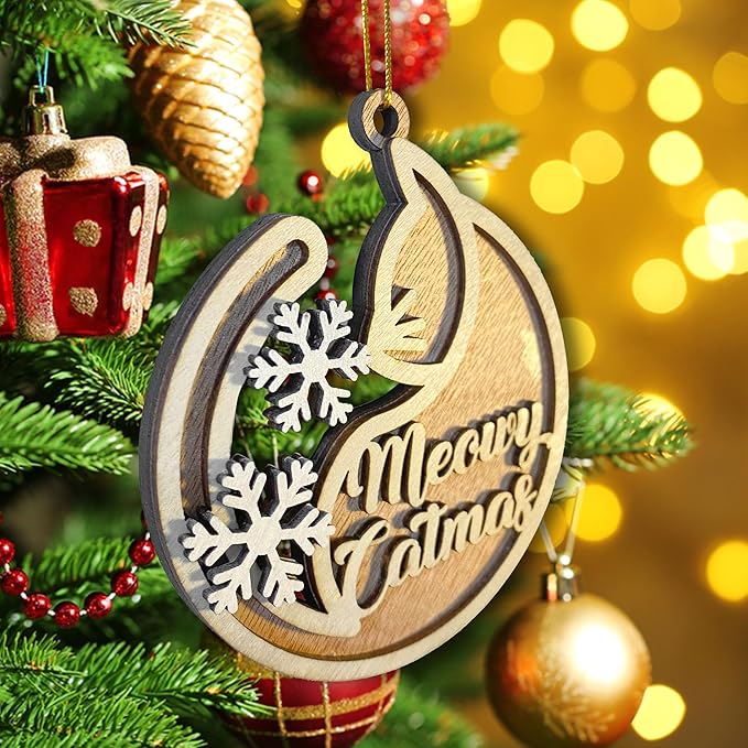 Meowy Catmas Wooden Christmas Ornament - Festive Cat-Themed Holiday Decoration for Cat Lovers - 2024