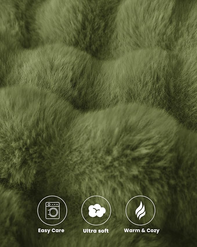 Ultra Soft Cozy Faux Fur Throw Blanket, Fuzzy Plush Thick Bubble Blanket, Oversize Luxury Fluffy Blanket for Couch, Bed, and Living Room, 60x80 Inches, Sage
