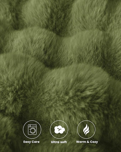 Ultra Soft Cozy Faux Fur Throw Blanket, Fuzzy Plush Thick Bubble Blanket, Oversize Luxury Fluffy Blanket for Couch, Bed, and Living Room, 60x80 Inches, Sage