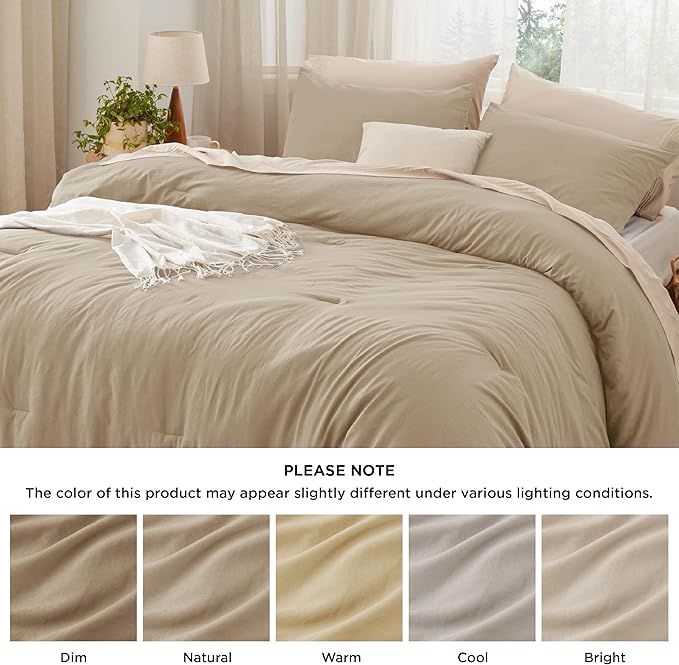 Bedsure Queen Size Comforter Set, Khaki Soft Prewashed Bedding for All Seasons, 3 Pieces GentleSoft™ Warm Down Alternative Bed Set, 1 Lightweight Comforter (90"x90") and 2 Pillowcases (20"x26")