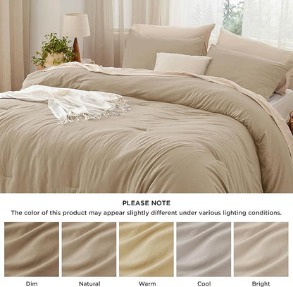 Bedsure Queen Size Comforter Set, Khaki Soft Prewashed Bedding for All Seasons, 3 Pieces GentleSoft™ Warm Down Alternative Bed Set, 1 Lightweight Comforter (90"x90") and 2 Pillowcases (20"x26")