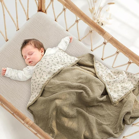 Lulu moon Muslin Quilt Blanket, Crib Blanket for Baby and Toddler,47x47 Inches(Olive Tree)