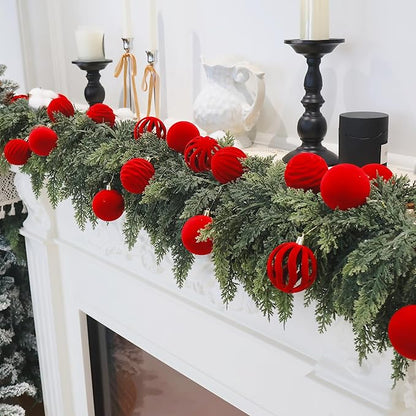 6inch Big Velvet Christmas Ornaments for Xmas Trees, 2 pcs Flocked Christmas Balls Sets for Holiday Decor