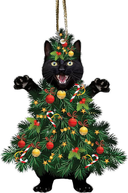 Black Cat Acrylic Christmas Ornament - Fun Holiday Decoration for Pet Owners - Festive Tree Ornament with Black Cat in a Christmas Tree Design