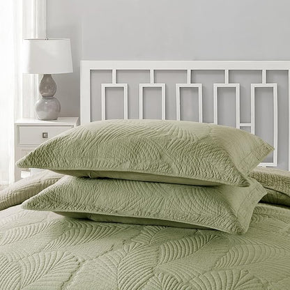 mixinni Green Tropical Palm Tree King Size Quilt Set Soft Cotton Bedspread Coverlet Bed Cover,3-Piece Quilt Set Quilted Bedding Lightweight Coverlet Set -King Size
