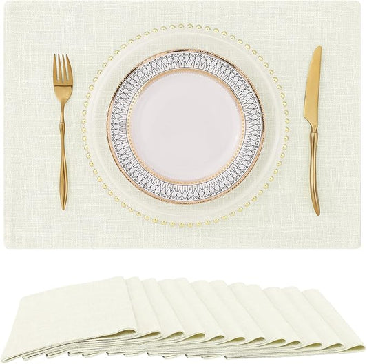 homing Cream Cloth Placemats Set of 12 – Cotton Linen Blend Washable Farmhouse Dining Table Mats for Indoors & Outdoors, Easy to Clean, 13 x 19 Inch