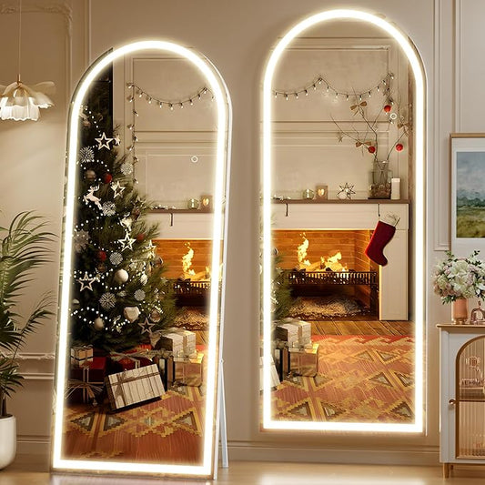 Hasipu 71" x 24" Led Mirror Full Length, Full Length Mirror with Lights Arch Design, Full Length led Mirror,Tempered Glass,Shatter-Proof, Dimming & 3 Color Modes for Bedroom Cloakroom-UL