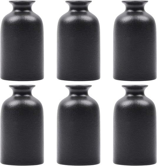 Black Vase for Flowers-Set of 6 Ceramic Small Bud Vases for Flowers & House Plants, Modern Minimalist Decorative Vases, Ceramic Vases for Centerpieces, Home, Shelf, Office, Table, Mantel Decor