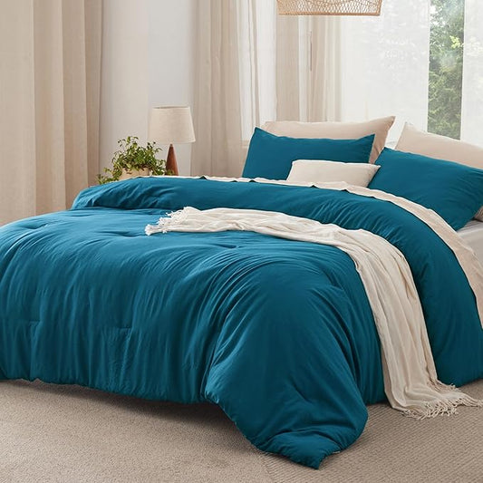 Bedsure Queen Size Comforter Set, Teal Soft Prewashed Bedding for All Seasons, 3 Pieces GentleSoft™ Warm Down Alternative Bed Set, 1 Lightweight Comforter (90"x90") and 2 Pillowcases (20"x26")