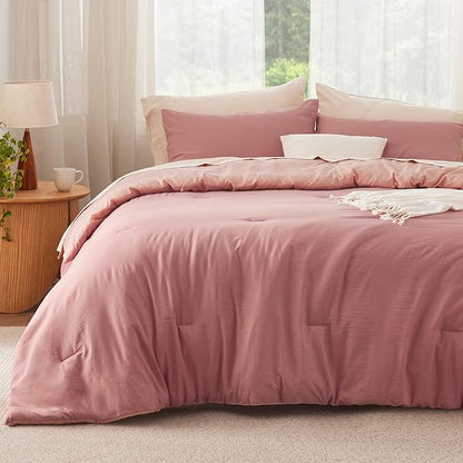 Bedsure Twin/Twin XL Comforter Set, Reversible Pink Clay Soft Prewashed Bedding for All Seasons, 2 Pieces Warm Down Alternative Bed Set, 1 Lightweight Comforter (68"x88") and 1 Pillowcase
