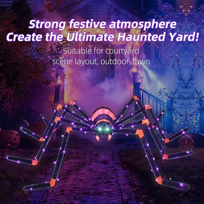 HOYECHI Halloween Decorations Giant Spider 6.8ft - Big Spider Holiday Decor Outdoor, Light Up Spider with 115 LED Lights for Front Yard Porch Gardens Party Outside Halloween Decorations - Black