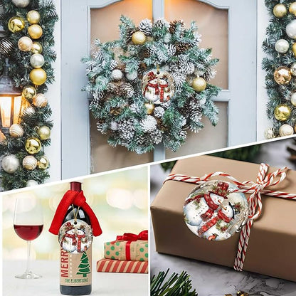 Snowman Couple Ornaments Winter Holiday Round Ceramic Colorful Hanging Ornament Christmas Keepsake Decor for Xmas Tree Winter Holiday Xmas Gift for Women Men 3"