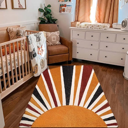 Lahome Boho Bedroom Rug - 3x5 Area Rugs for Living Room Washable Kitchen Rugs Throw Non-Slip Entryway Rug Rainbow Sun Print Kids Nursery Rug Colorful Abstract Capet for Bathroom Office Laundry Room