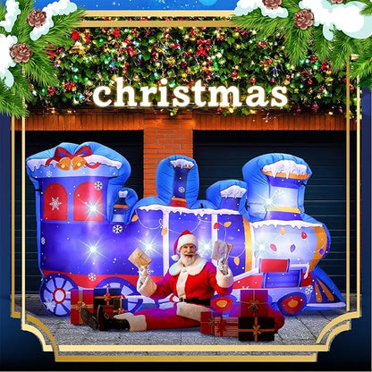 VIHOSE 8 ft Length Christmas Polar Train Inflatable Outdoor Decoration Christmas Blow Up Polar Train Winter Birthday Photo Props Built-in LED Light for Xmas Birthday Party Holiday