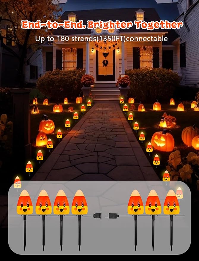 Halloween Candy Corn Lights Outdoor,4PCS Halloween 3D Candy Corn Pathway Lights with Stake,Waterproof Cute Candy Corn Decorations Light for Lawn Driveway Garden Yard Party Decor