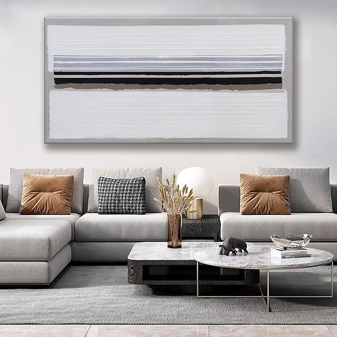 Abstract Canvas Wall Art Decor Large Wall Art Prints Black and White Minimalist Stripes Artwork Modern paintings Wall Decor for Living Room Wall Bedroom Kitchen Office Decor 30"×60"