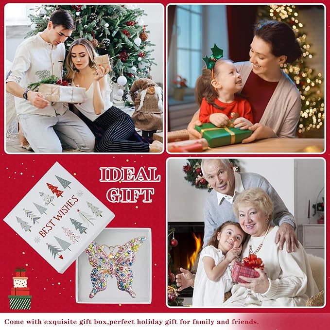 Whatsign Butterfly Christmas Ornaments - Butterfly Gifts for Women Colorful Hanging Ornament for Christmas Tree Decoration Monarch Keepsake Gifts for Girls Sister Nature Lovers