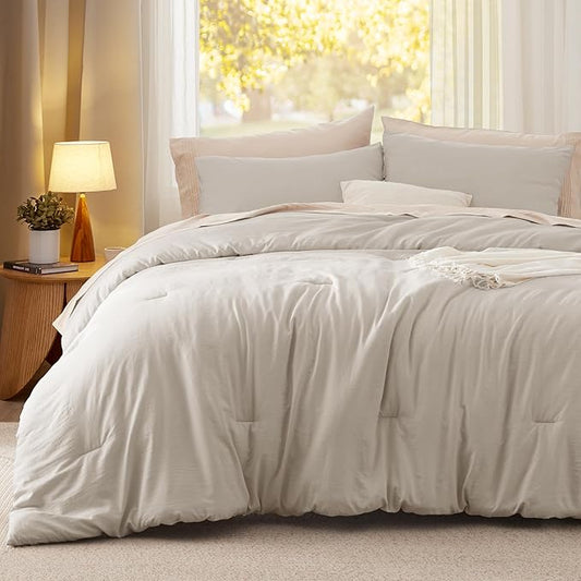 Bedsure Queen Size Comforter Set, Sand Soft Prewashed Bedding for All Seasons, 3 Pieces GentleSoft™ Warm Down Alternative Bed Set, 1 Lightweight Comforter (90"x90") and 2 Pillowcases (20"x26")