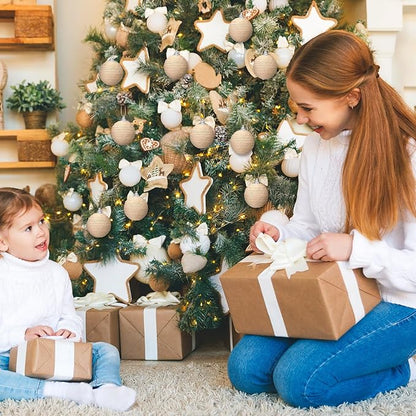 Syhood 9 Pcs 2.36 Inch Christmas Ball Ornaments Boho Farmhouse Jute Rope Hanging Balls Burlap Neutral Rustic Ornaments for Xmas Tree Holiday Wreath Garland Wedding Home(Linen)