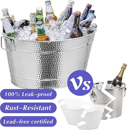Large Ice Buckets with Handles, IKAYAS Beverage Tub with Scoop and Tongs for Cocktail Bar Mimosa Bar Supplies, Champagne Bucket Beer Bucket, Silver