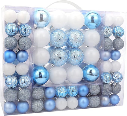 87ct Christmas Ball Ornaments Set Shatterproof Seasonal Hanging Decorations with Reusable Hand-held Gift Package for Xmas Tree Holiday Party and Home Decor, Airy Blue