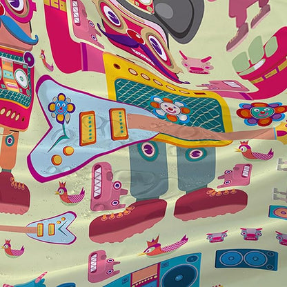 AILONEN Cartoon Robot Shower Curtain Sets,Beautiful Music Guitar Robots Theme Bathroom Decors, 48" W*72" H Cute Shower Curtain for Boys Girls Teens Kids