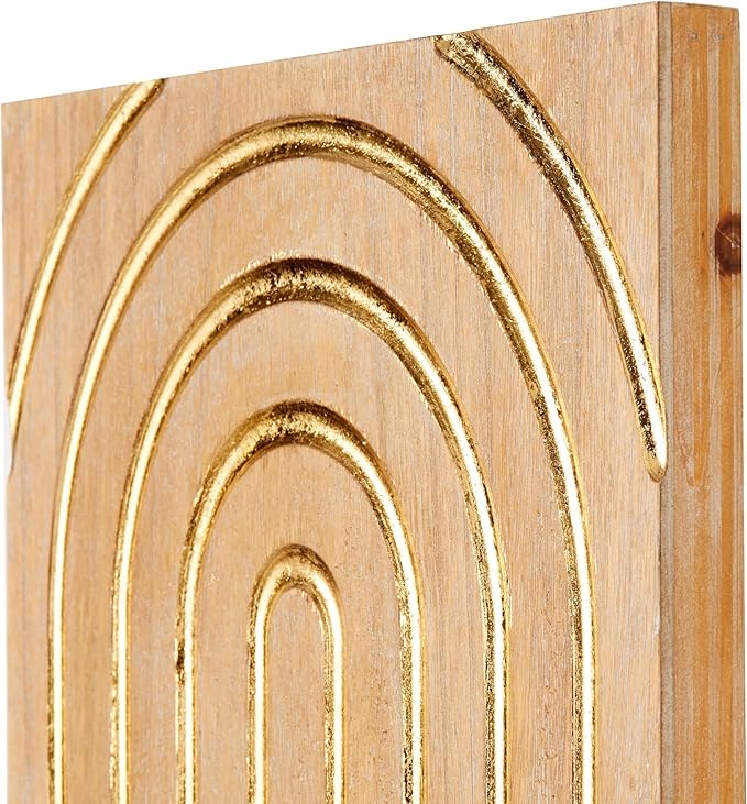 Deco 79 Wood Geometric Home Wall Decor Arches Panel Wall Sculpture with Overlapping Gold Arches, Wall Art 15.7" x 1.3" x 43.2", Light Brown