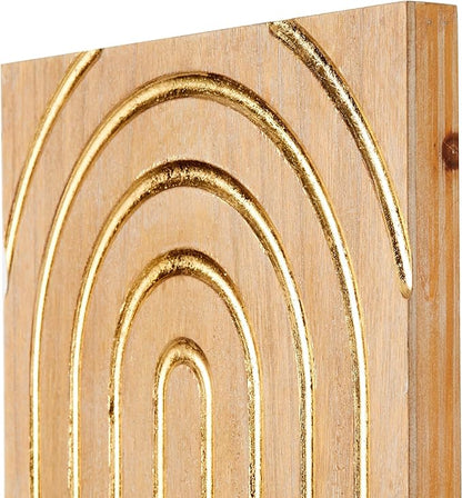 Deco 79 Wood Geometric Home Wall Decor Arches Panel Wall Sculpture with Overlapping Gold Arches, Wall Art 15.7" x 1.3" x 43.2", Light Brown