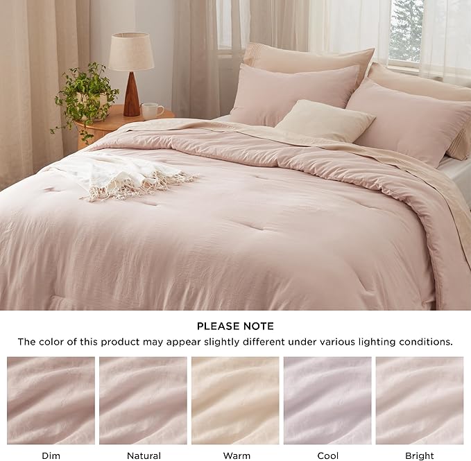Bedsure Queen Size Comforter Set, Light Pink Soft Prewashed Bedding for All Seasons, 3 Pieces GentleSoft™ Warm Down Alternative Bed Set, 1 Lightweight Comforter (90"x90") and 2 Pillowcases (20"x26")