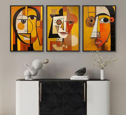 3Pcs Modern Abstract Portrait Canvas Wall Art Vintage Neutral Geometry Orange Contemporary Aesthetics Painting Picture Wall Decor Poster Print Artwork for Bedroom Living Room Office Bathroom Unframed
