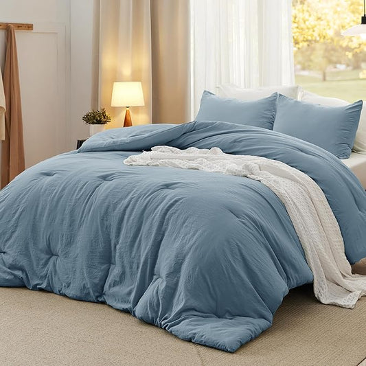 Bedsure Oversized King Size Comforter Set, Grayish Blue Soft Prewashed Bedding for All Seasons, 3 Pieces GentleSoft™ Bed Set, 1 Lightweight Comforter (120"x98") and 2 Pillowcases (20"x36")