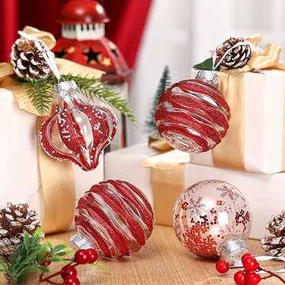 9 Pcs 3.15" Clear Christmas Ball Ornaments Xmas Ball Decorations Set Shatterproof Decorative Hanging Ornaments for Christmas Tree Home Wedding Party Office Decor(Red)