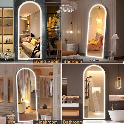 Hasipu 75" x 28" Led Mirror Full Length, Full Length Mirror with Lights Arch Design,Tempered Glass,Shatter-Proof, Dimming & 3 Color Modes for Bedroom Cloakroom-UL