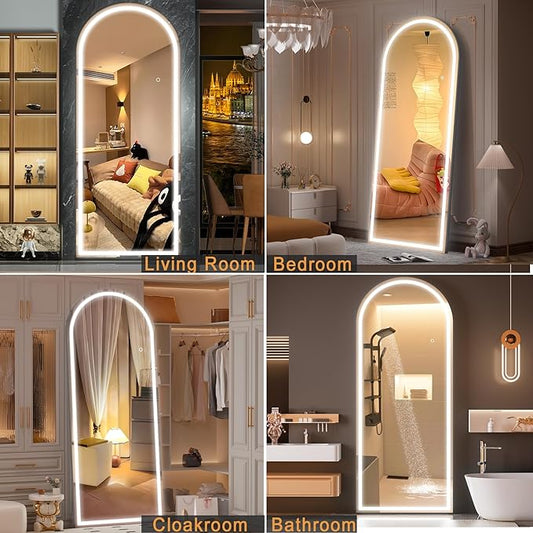 Hasipu 75" x 28" Led Mirror Full Length, Full Length Mirror with Lights Arch Design,Tempered Glass,Shatter-Proof, Dimming & 3 Color Modes for Bedroom Cloakroom-UL
