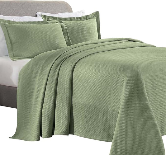 Superior Solitaire Cotton 3 Piece Bedspread Set, Home Bed Decor, Decorative Textured Bed Spread, 2 Pillow Shams, Airy Blanket, Matelasse Coverlet Bedding, All-Season Accent Blanket, Full, Sage